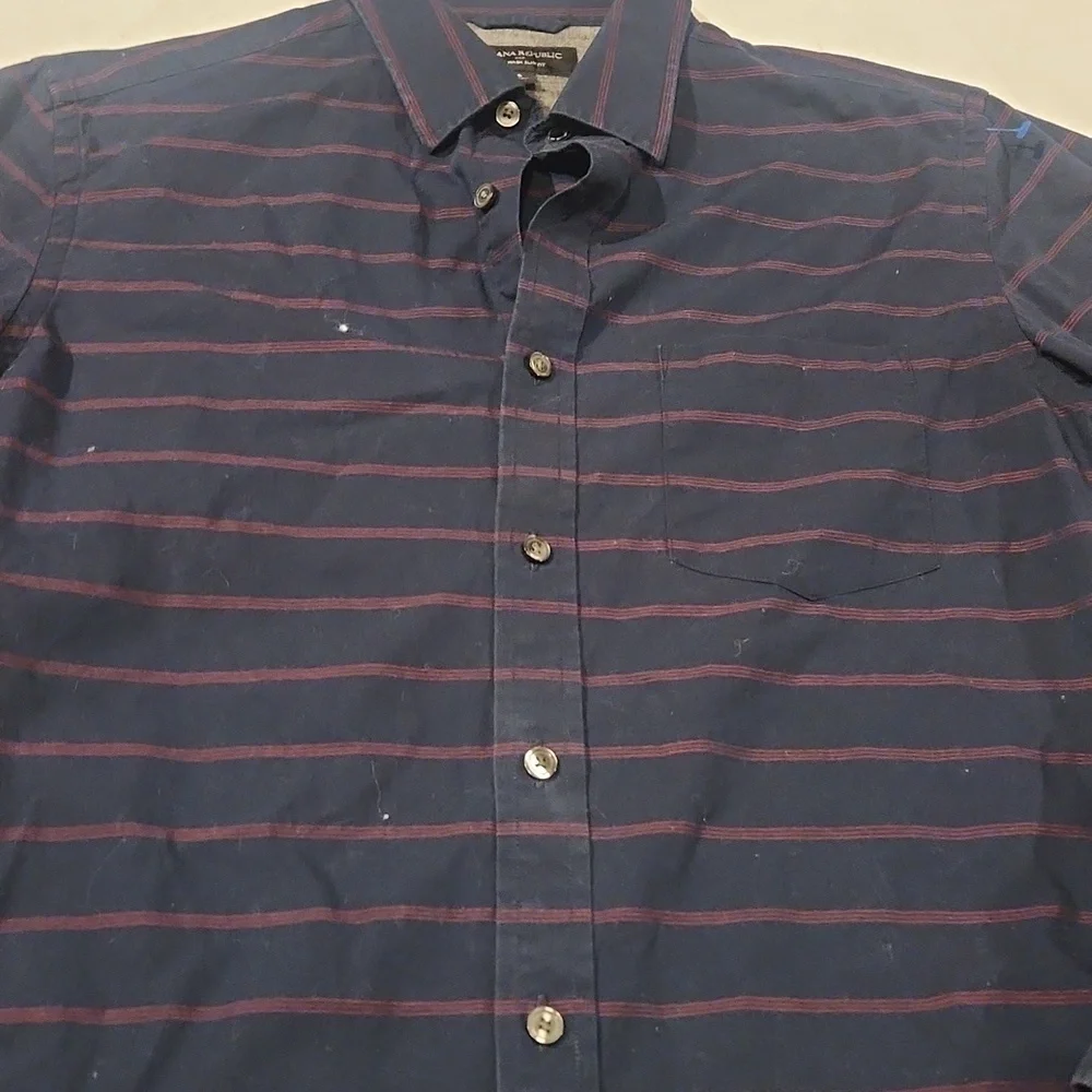Banana Republic Navy and Burgundy Striped Shirt